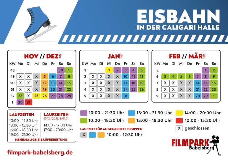 Eisbahn Schlittschuhlaufen Potsdam Filmpark Babelsberg Öffnungszeiten