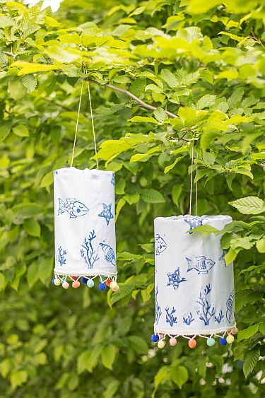 lampion laterne basteln stoffdruck garten balkon anleitung