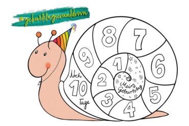 Der perfekte Countdown zum Kindergeburtstag: Ausmalbild mit Schnecke!